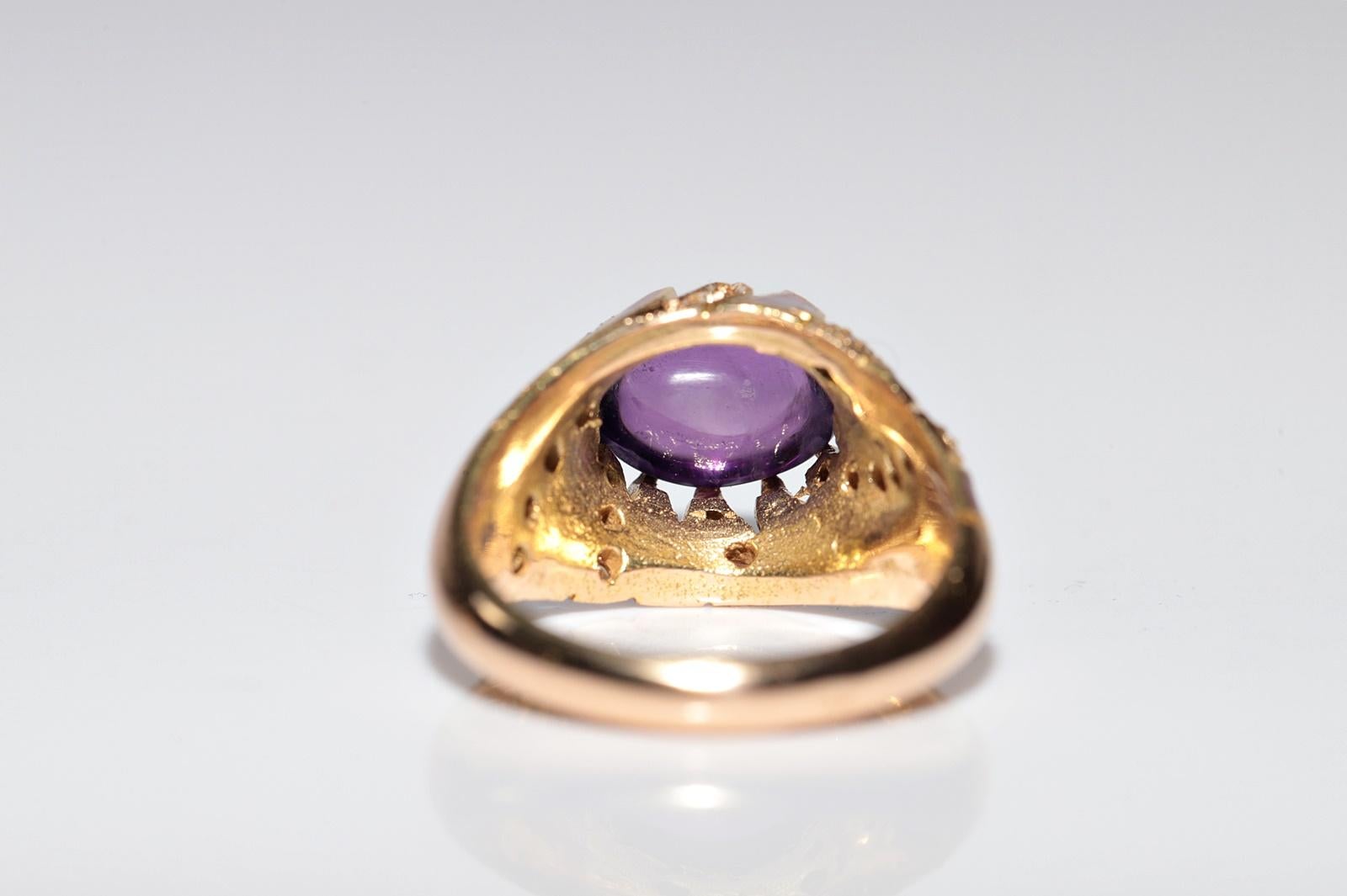 Anillo vintage de oro de 18k con diamante natural y amatista decorada con esmalte en venta 1