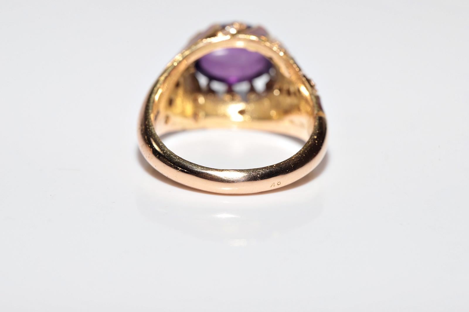 Anillo vintage de oro de 18k con diamante natural y amatista decorada con esmalte en venta 2