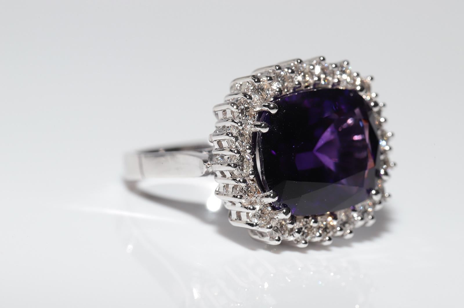Anillo vintage de oro de 18 quilates con diamantes naturales y amatista decorado con un tanque fuerte en Bueno estado para la venta en Fatih/İstanbul, 34