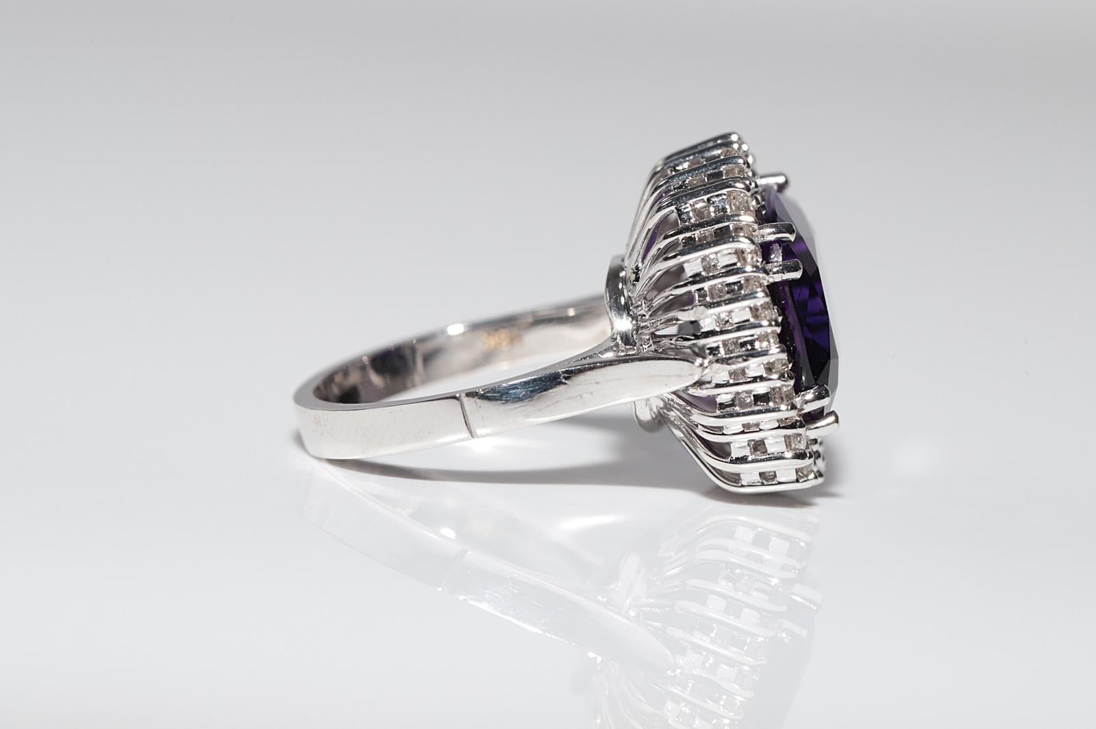 De las mujeres Anillo vintage de oro de 18 quilates con diamantes naturales y amatista decorado con un tanque fuerte en venta
