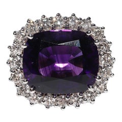 18 Karat Gold Natürlicher Diamant und Amethyst Dekorierter starker Tank-Ring