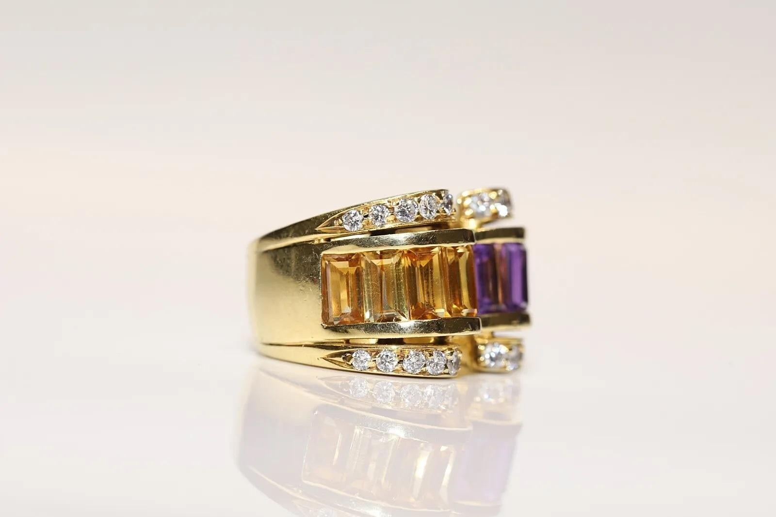 Retro Vintage 18k Gold Natural Diamond And Amethyst Topaz Decorated Tank Ring For Sale
