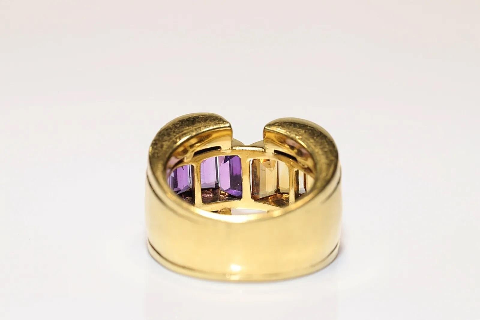 Vintage 18k Gold Natural Diamond And Amethyst Topaz Decorated Tank Ring In Good Condition For Sale In Fatih/İstanbul, 34