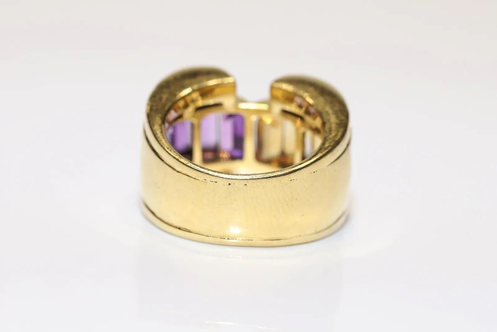 Women's Vintage 18k Gold Natural Diamond And Amethyst Topaz Decorated Tank Ring For Sale