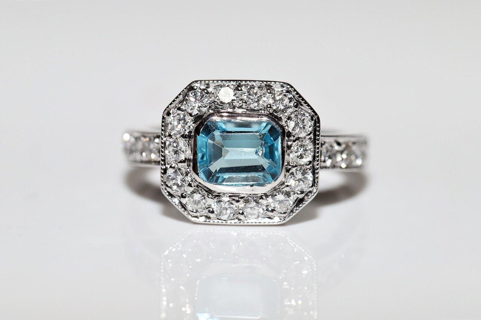 Vintage 18k Gold Natural Diamond And AquaMarine Decorated Ring  For Sale 7