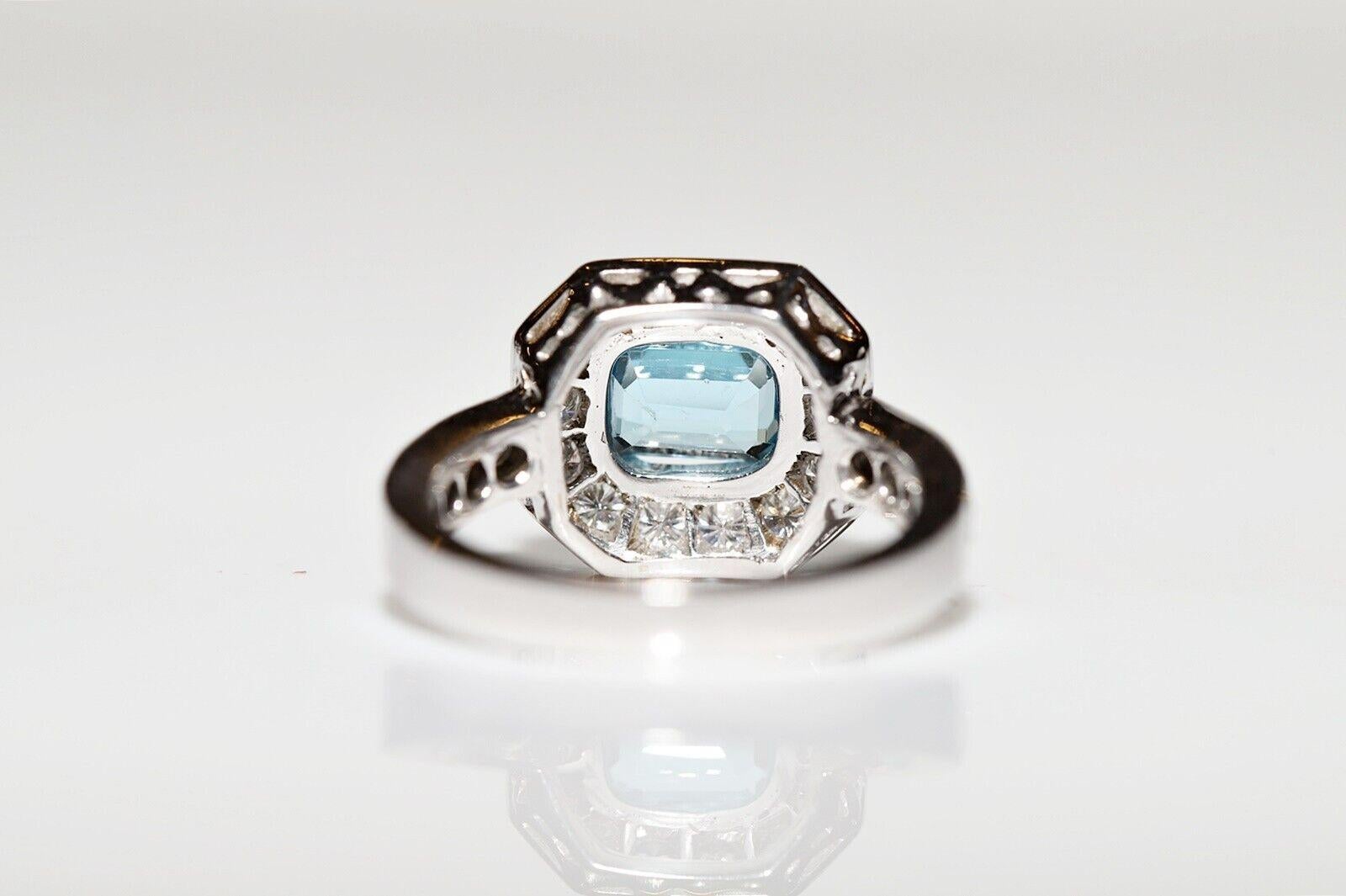 Vintage 18k Gold Natural Diamond And AquaMarine Decorated Ring  In Good Condition For Sale In Fatih/İstanbul, 34
