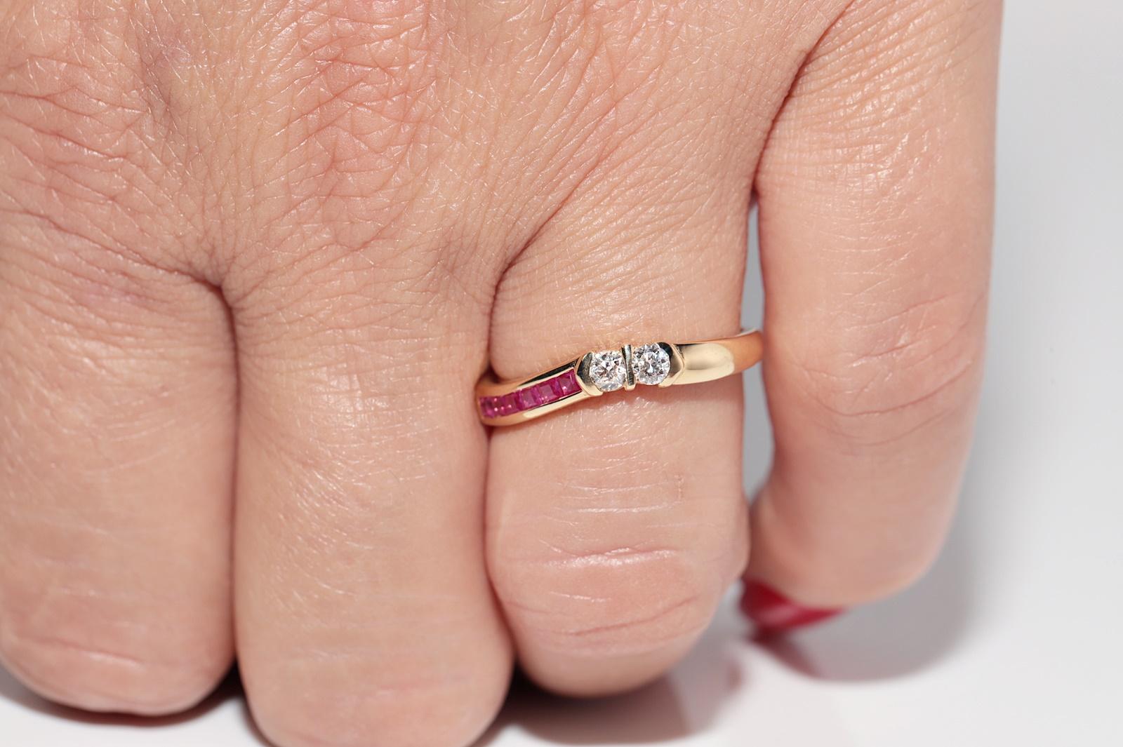Vintage 18k Gold natürlichen Diamanten und Kaliber geschnitten Rubin dekoriert Band Ring im Angebot 10
