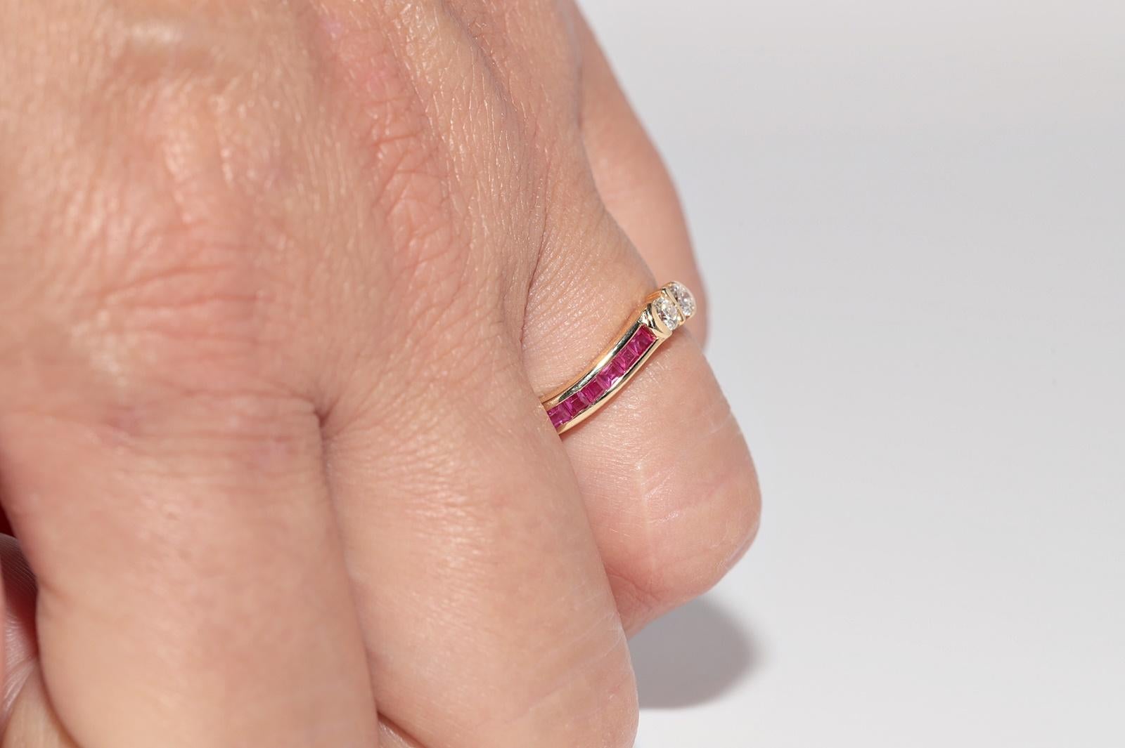 Vintage 18k Gold natürlichen Diamanten und Kaliber geschnitten Rubin dekoriert Band Ring im Angebot 11