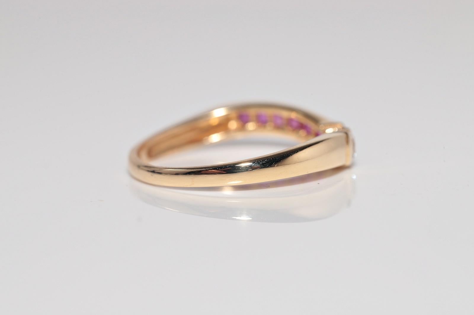Vintage 18k Gold natürlichen Diamanten und Kaliber geschnitten Rubin dekoriert Band Ring Damen im Angebot