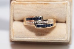 Vintage 18k Gold Natural Diamond And Caliber Cut Sapphire Band Ring