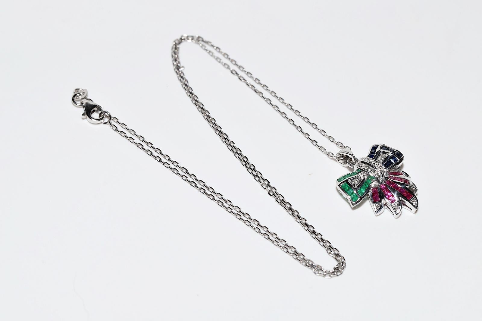 Halskette, Vintage 18 Karat Gold Natürlicher Diamant und Kaliber Smaragd Saphir Rubin im Angebot 9