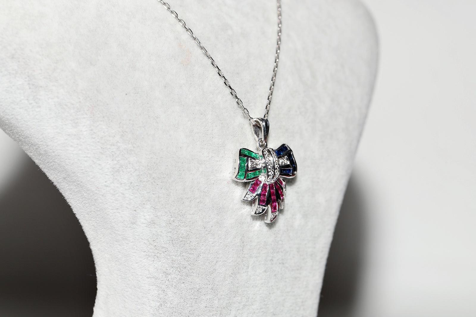 Retro Vintage 18k Gold Natural Diamond And Caliber Emerald Sapphire Ruby Necklace For Sale