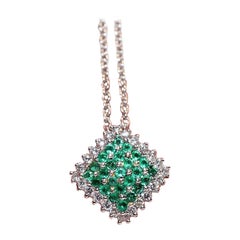 Collier vintage en or 18k orné de diamants naturels et d'émeraudes