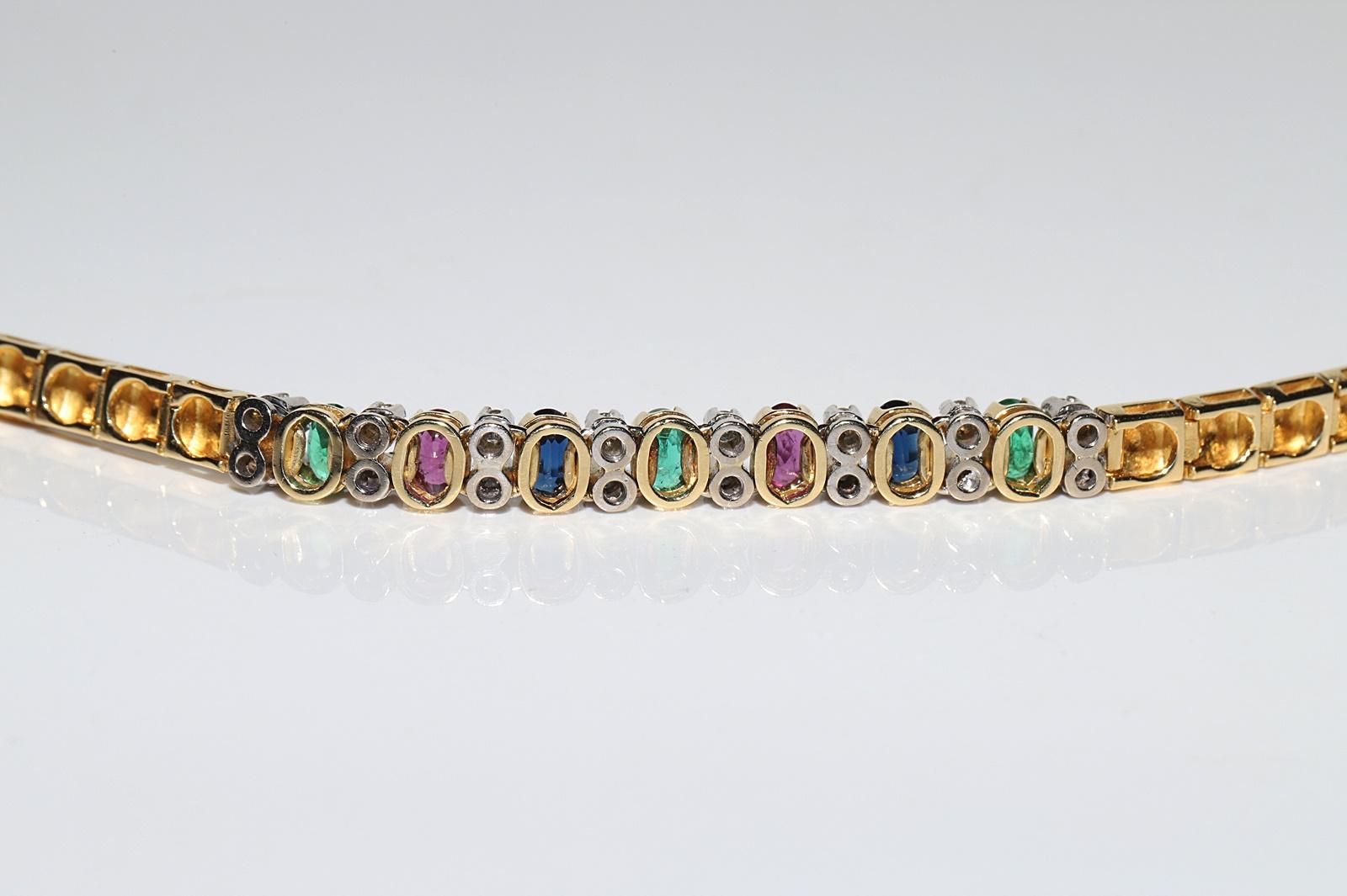 Vintage  18k Gold Natural Diamond And Emerald Sapphire And Ruby Bracelet  For Sale 6