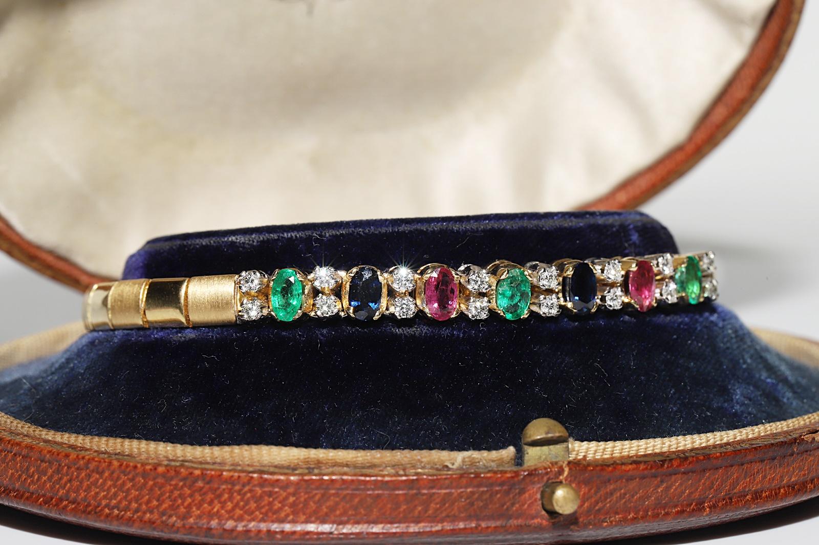 Retro Vintage  18k Gold Natural Diamond And Emerald Sapphire And Ruby Bracelet  For Sale