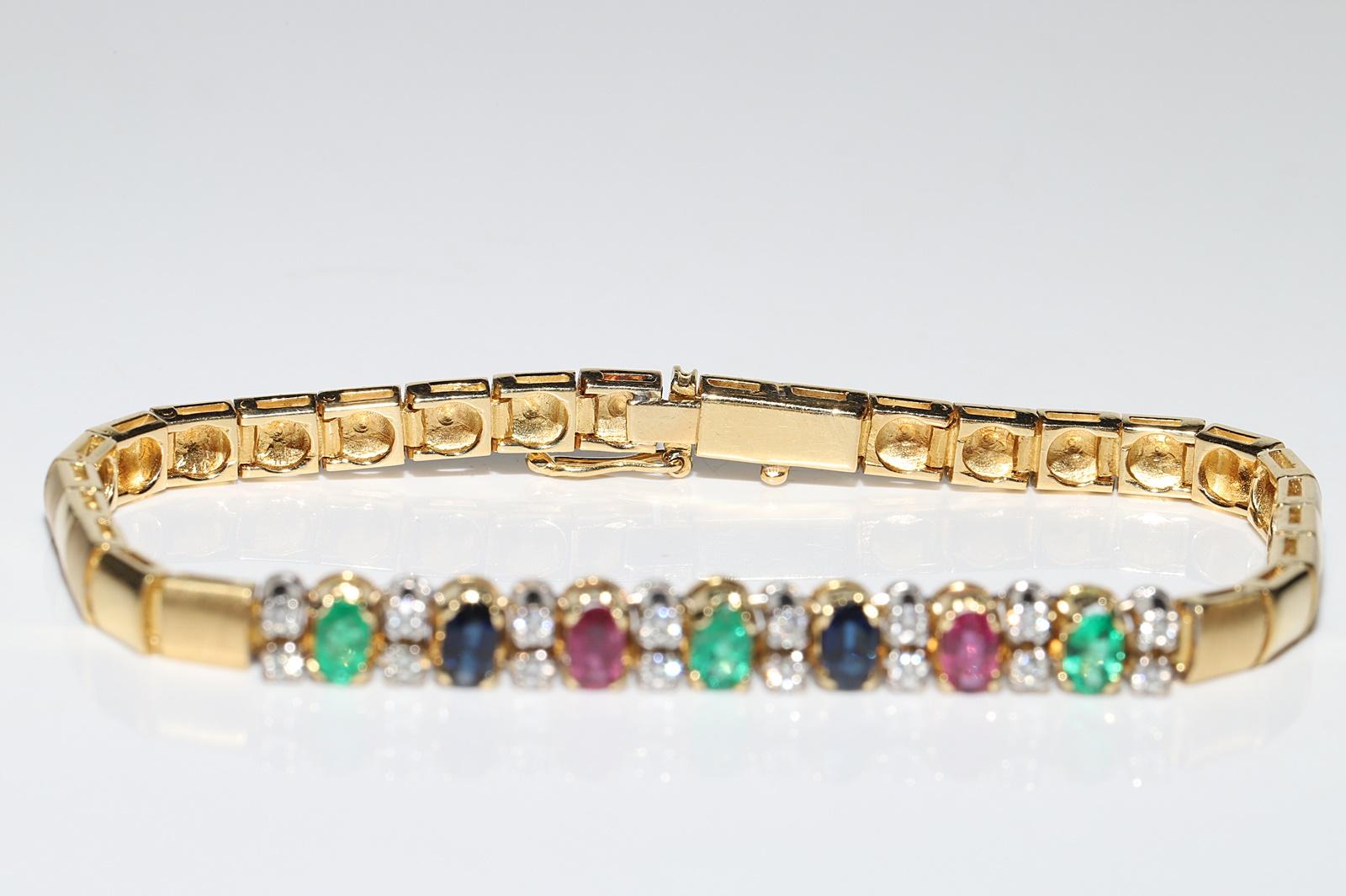 Women's Vintage  18k Gold Natural Diamond And Emerald Sapphire And Ruby Bracelet  For Sale