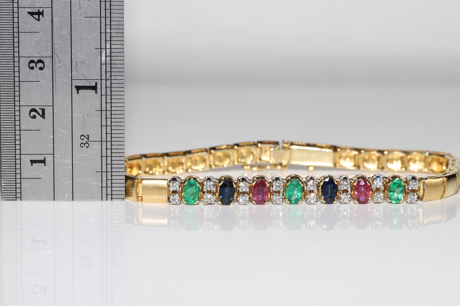 Vintage  18k Gold Natural Diamond And Emerald Sapphire And Ruby Bracelet  For Sale 1
