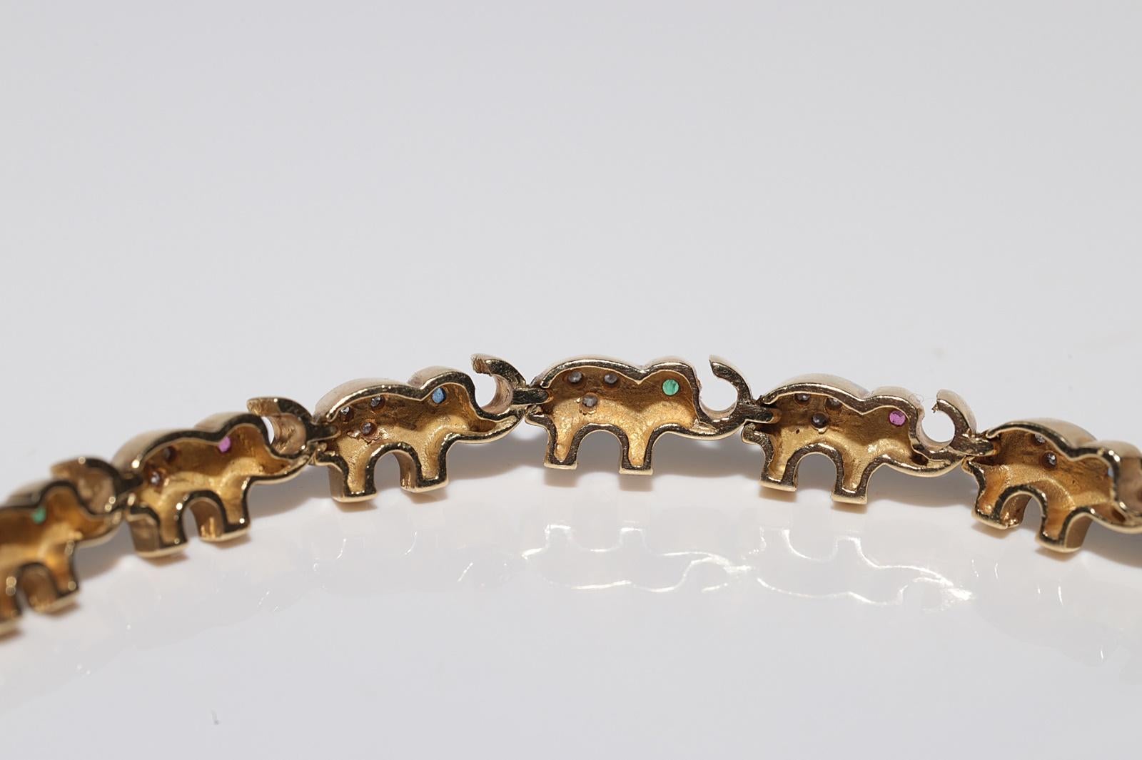Vintage 18k Gold Natural Diamond And Emerald Sapphire Ruby Elephant Bracelet For Sale 5