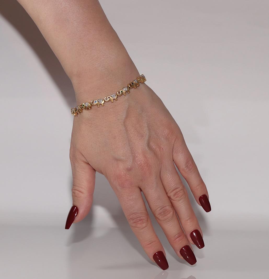 Vintage 18k Gold Natural Diamond And Emerald Sapphire Ruby Elephant Bracelet For Sale 11