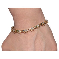 Vintage 18k Gold Natural Diamond And Emerald Sapphire Ruby Elephant Bracelet