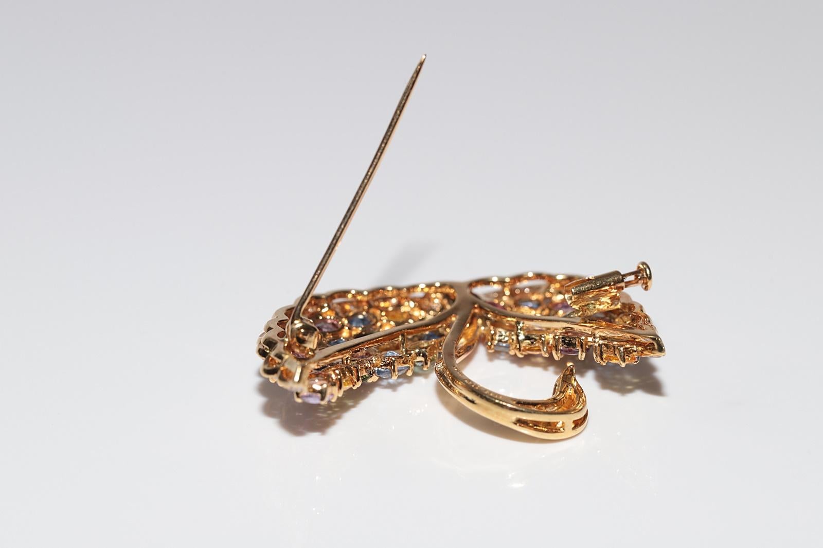 Vintage 18k Gold Natural Diamond And Emerald Topaz Tourmaline  Swan Bird Brooch For Sale 7