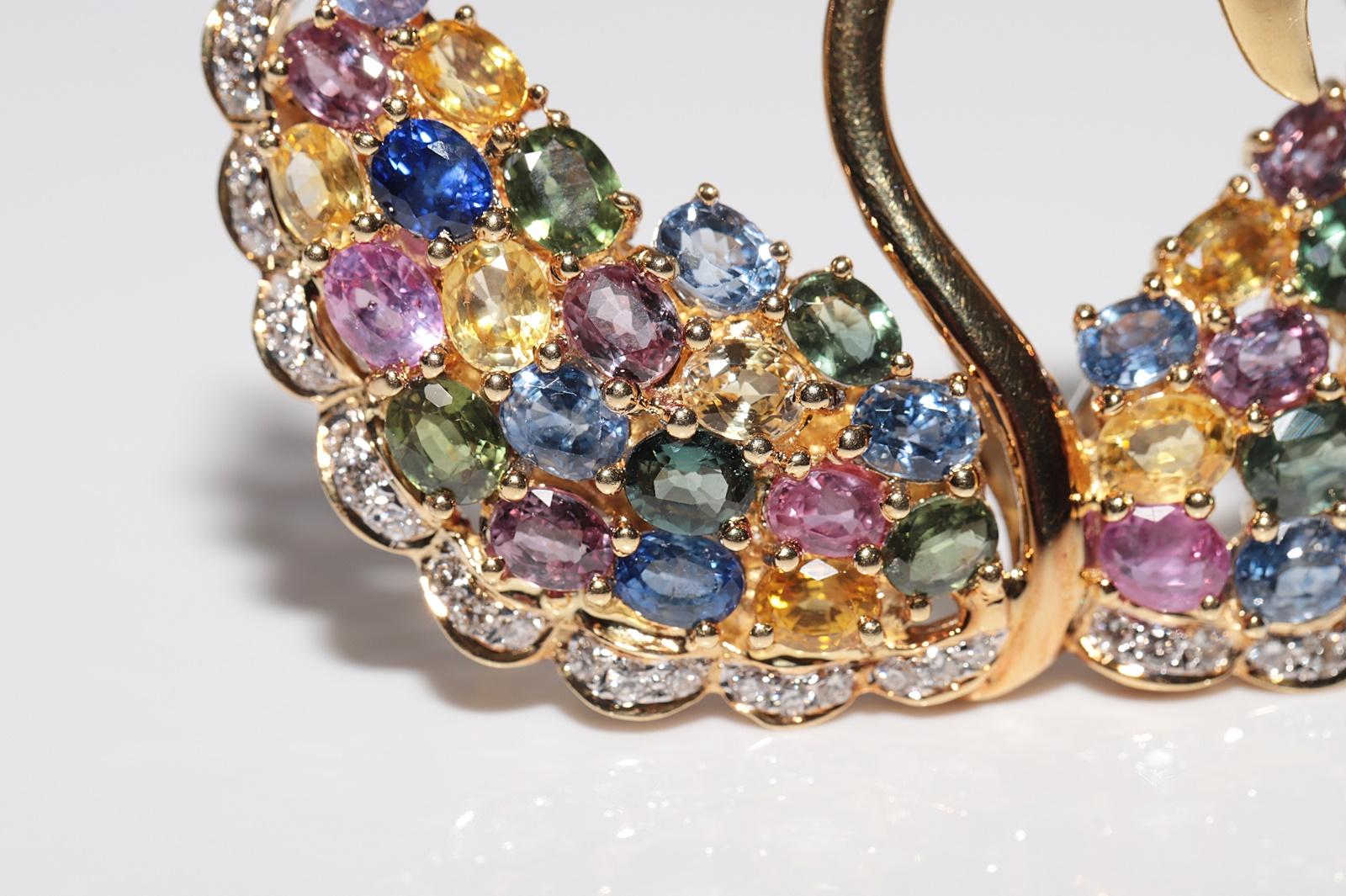 Vintage 18k Gold Natural Diamond And Emerald Topaz Tourmaline  Swan Bird Brooch For Sale 3