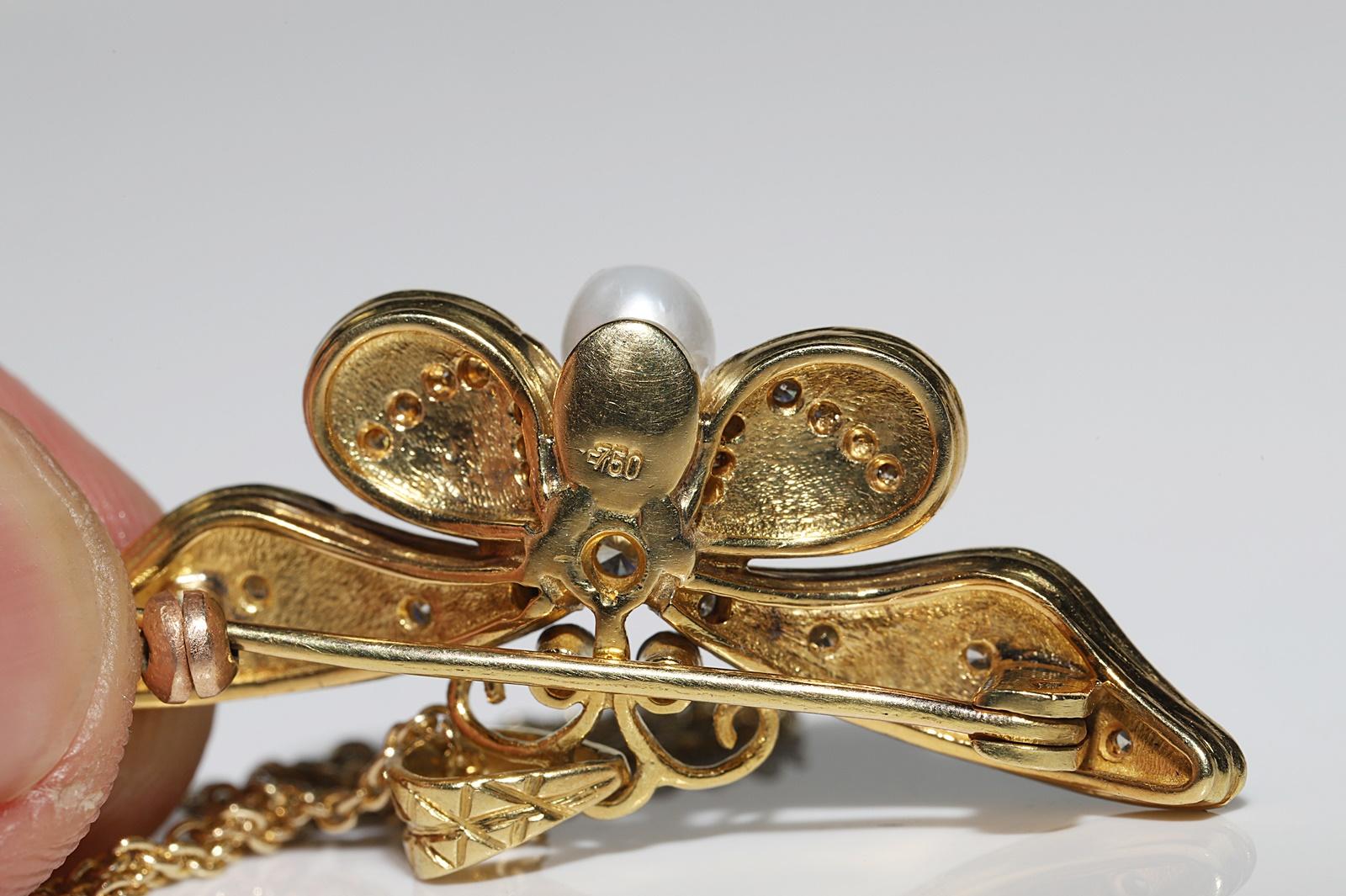Vintage 18k Gold natürlichen Diamanten und Emaille Schmetterling Anhänger Halskette im Angebot 4