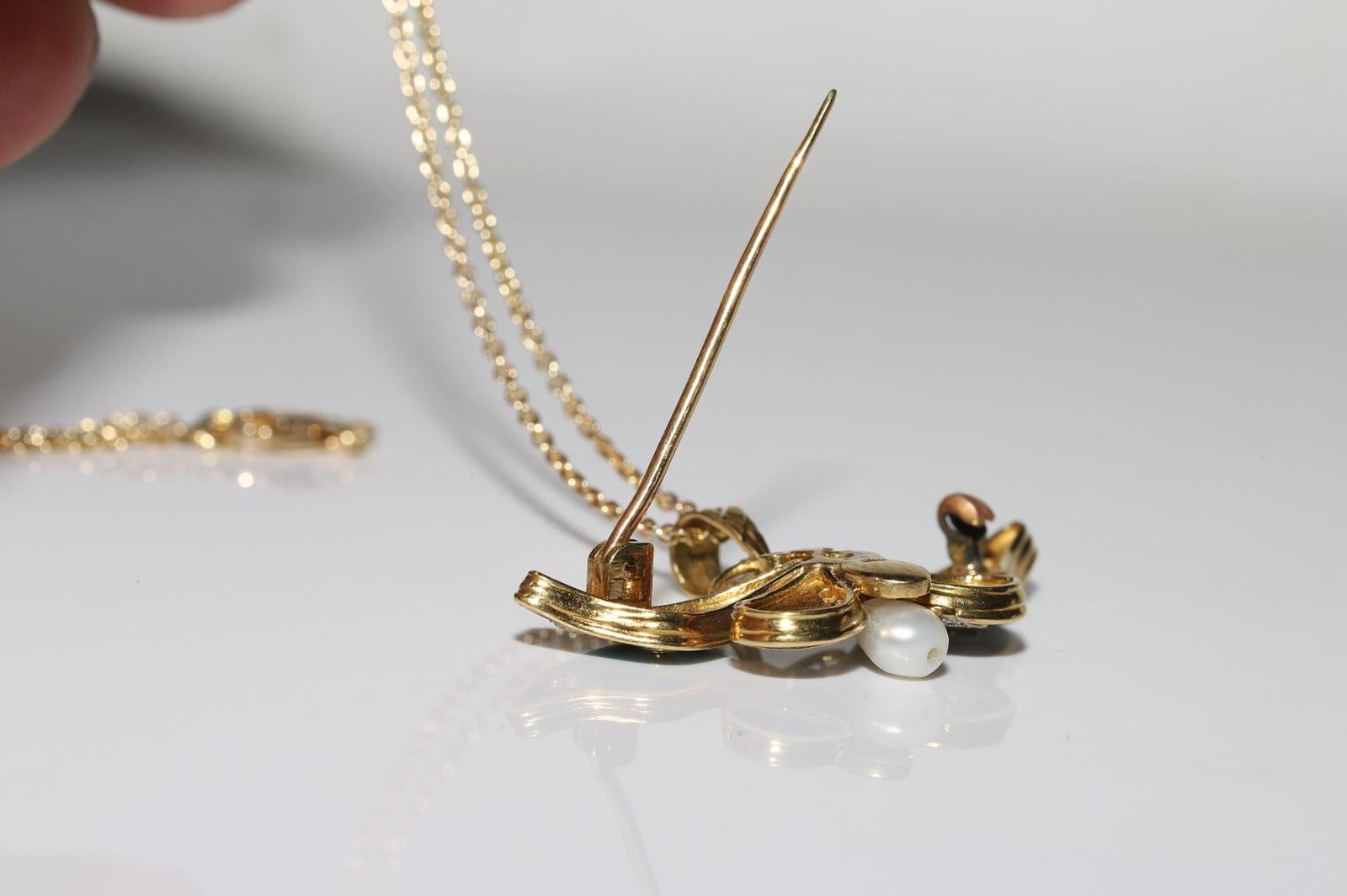 Vintage 18k Gold natürlichen Diamanten und Emaille Schmetterling Anhänger Halskette im Angebot 7
