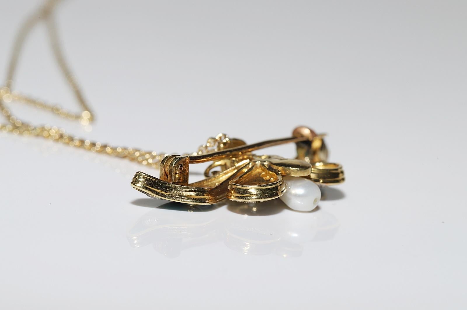 Vintage 18k Gold natürlichen Diamanten und Emaille Schmetterling Anhänger Halskette im Angebot 3