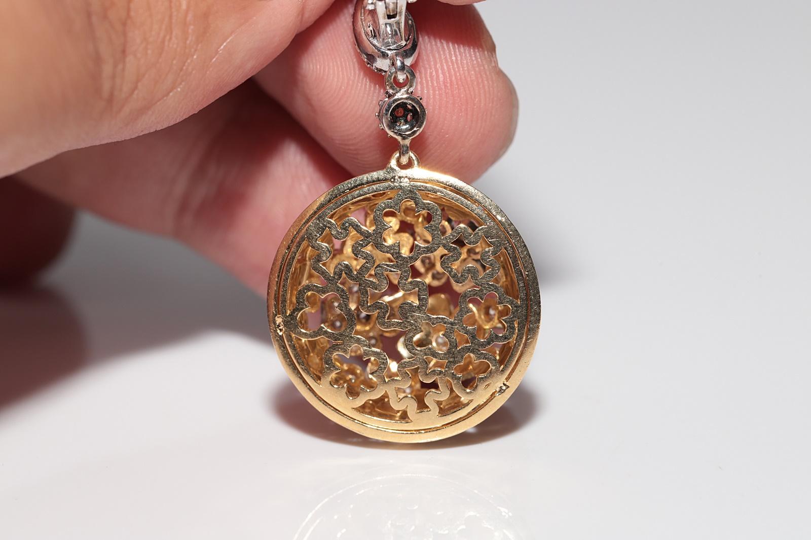 Ohrring aus 18 Karat Gold mit natürlichen Diamanten und Emaille im Vintage-Stil mit verzierten Blumen im Zustand „Gut“ im Angebot in Fatih/İstanbul, 34
