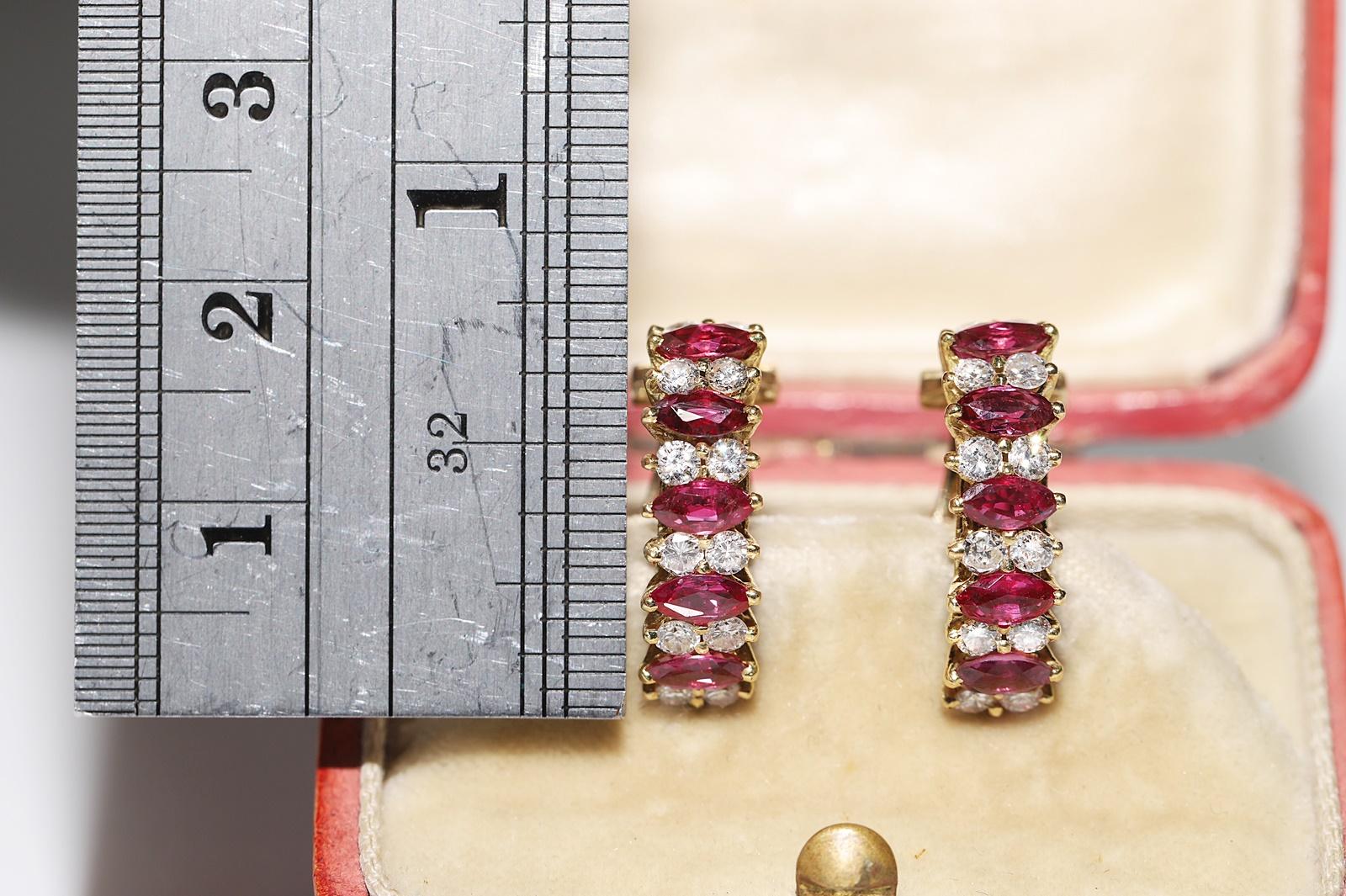 Brilliant Cut Vintage 18k Gold Natural Diamond And Marquise Cut Ruby Decorated Pretty Earring  For Sale
