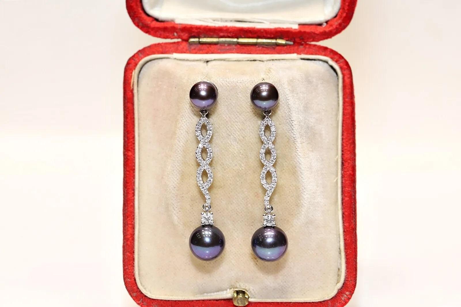 Vintage 18k Gold Natural Diamond And Pearl Decorated Drop Earring For Sale 5