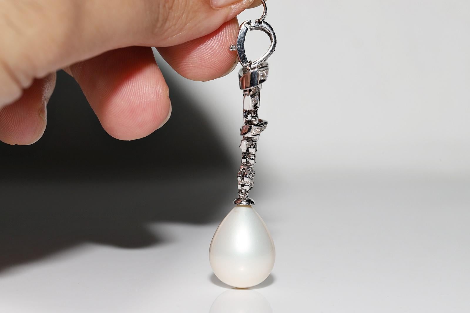Boucles d'oreilles et pendentif vintage en or 18 carats décorées de diamants naturels et de perles Bon état - En vente à Fatih/İstanbul, 34
