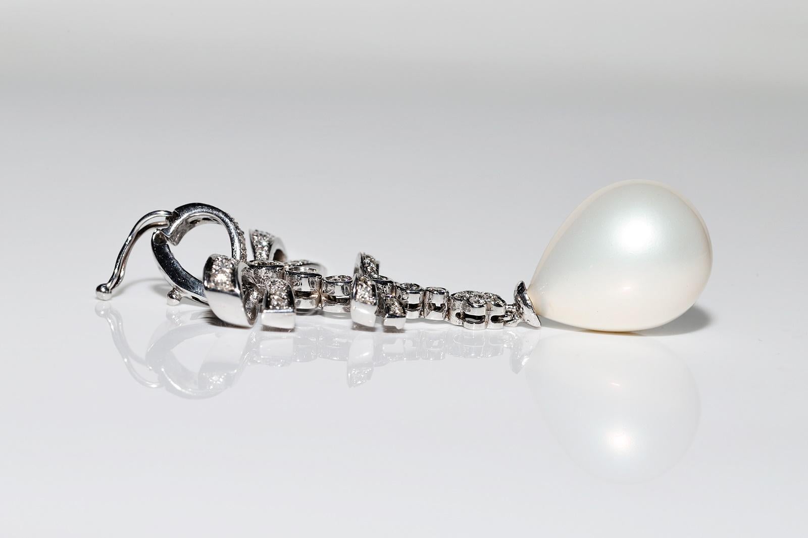 Boucles d'oreilles et pendentif vintage en or 18 carats décorées de diamants naturels et de perles Pour femmes en vente