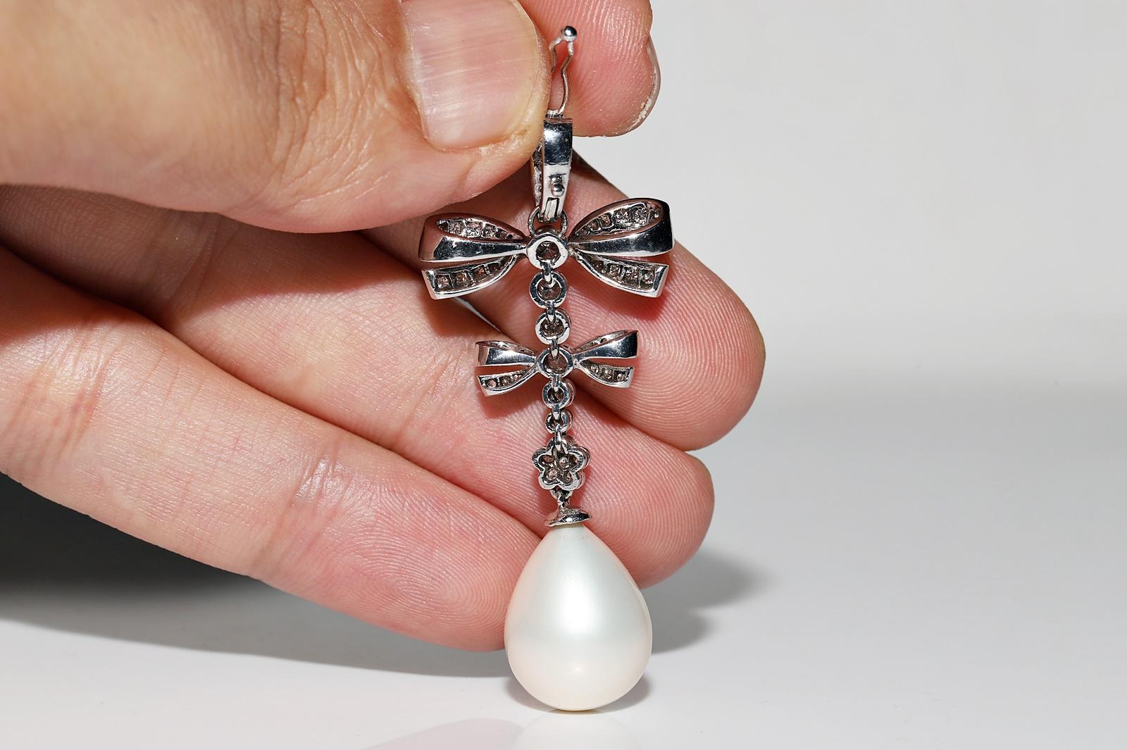 Boucles d'oreilles et pendentif vintage en or 18 carats décorées de diamants naturels et de perles en vente 2