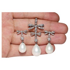 Boucles d'oreilles et pendentif vintage en or 18 carats décorées de diamants naturels et de perles
