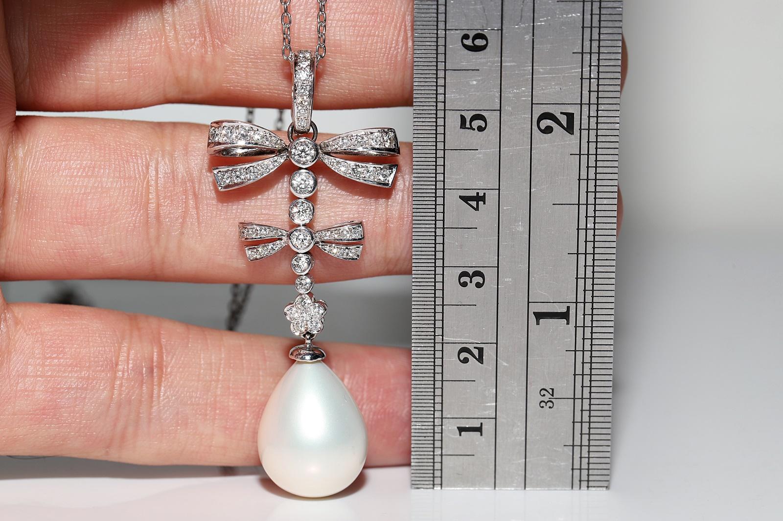 Vintage 18k Gold Natural Diamond And Pearl Pendant Necklace For Sale 9