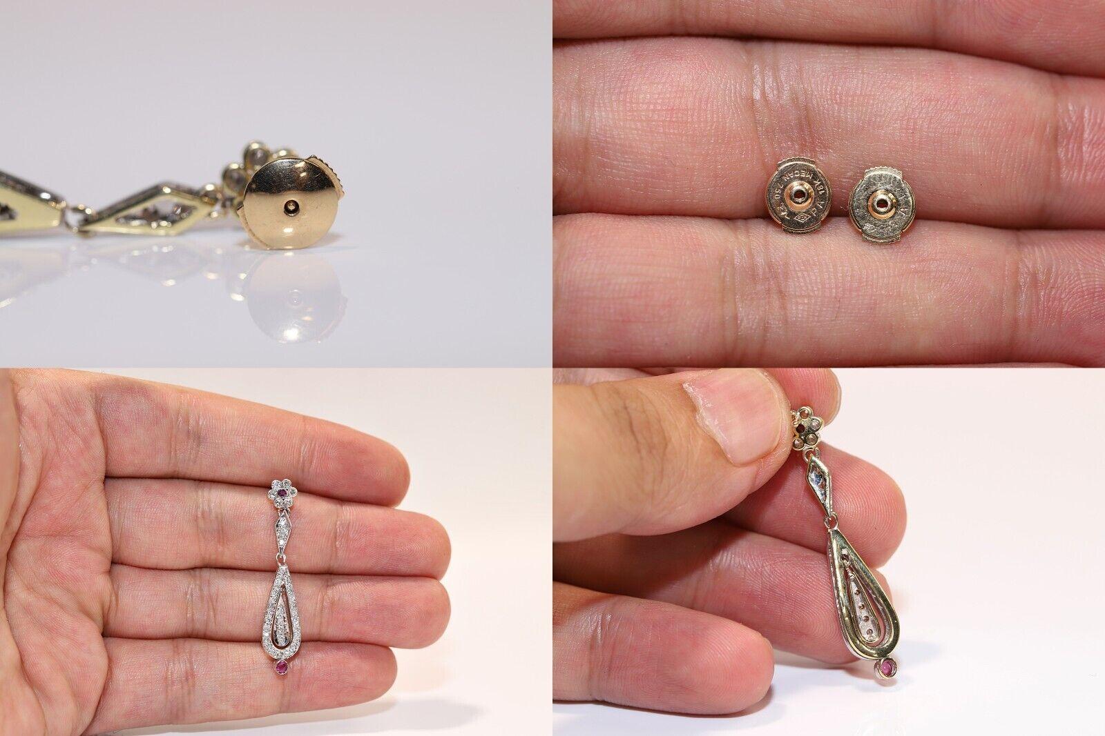Vintage 18K Gold Naturdiamant und Rubin dekoriert Tropfen Ohrring im Angebot 5