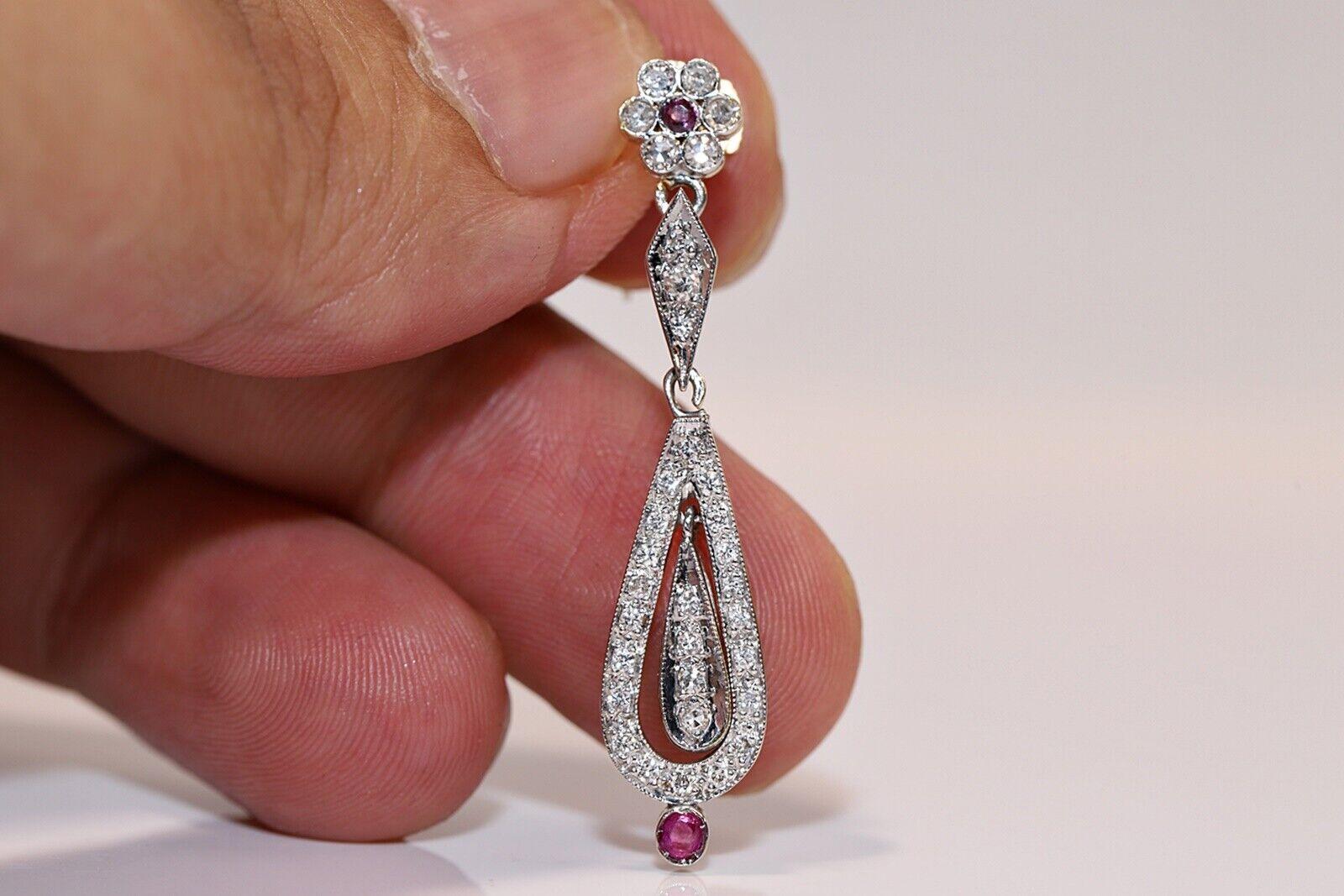 Vintage 18K Gold Natural Diamond And Ruby Decorated Drop Earring  In Good Condition For Sale In Fatih/İstanbul, 34