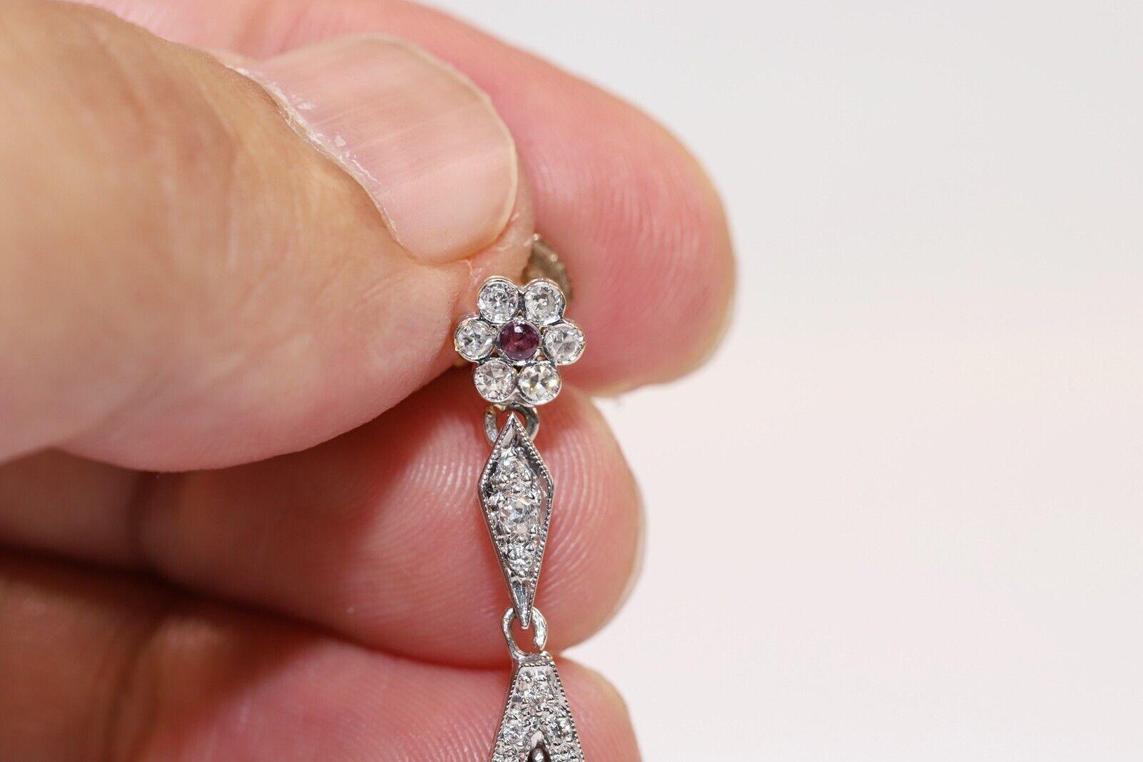 Vintage 18K Gold Naturdiamant und Rubin dekoriert Tropfen Ohrring im Angebot 2