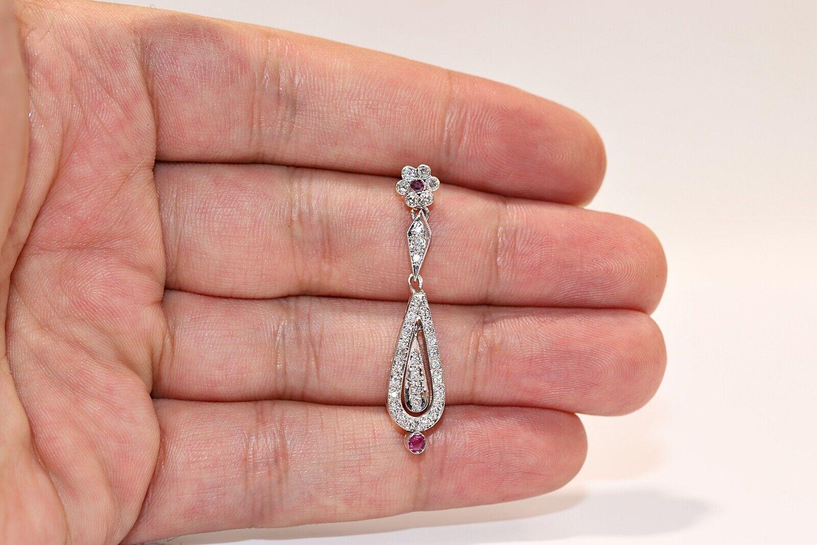 Vintage 18K Gold Naturdiamant und Rubin dekoriert Tropfen Ohrring im Angebot 3