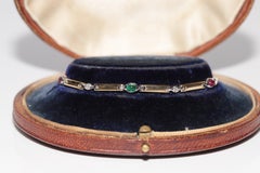 Vintage 18k Gold Natural Diamond And Ruby Sapphire And Emerald Bracelet