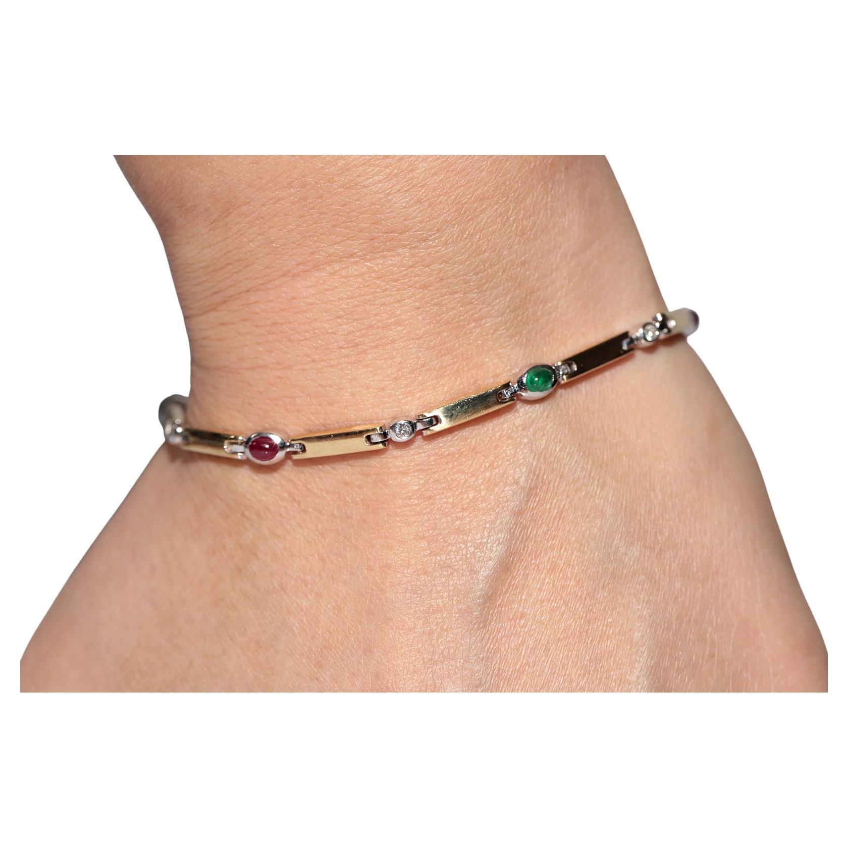 Vintage 18k Gold Natural Diamond And Ruby Sapphire And Emerald Bracelet