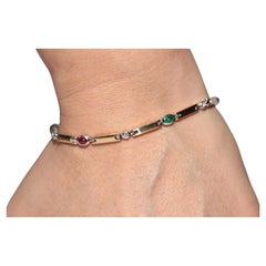 Vintage 18k Gold Natural Diamond And Ruby Sapphire And Emerald Bracelet