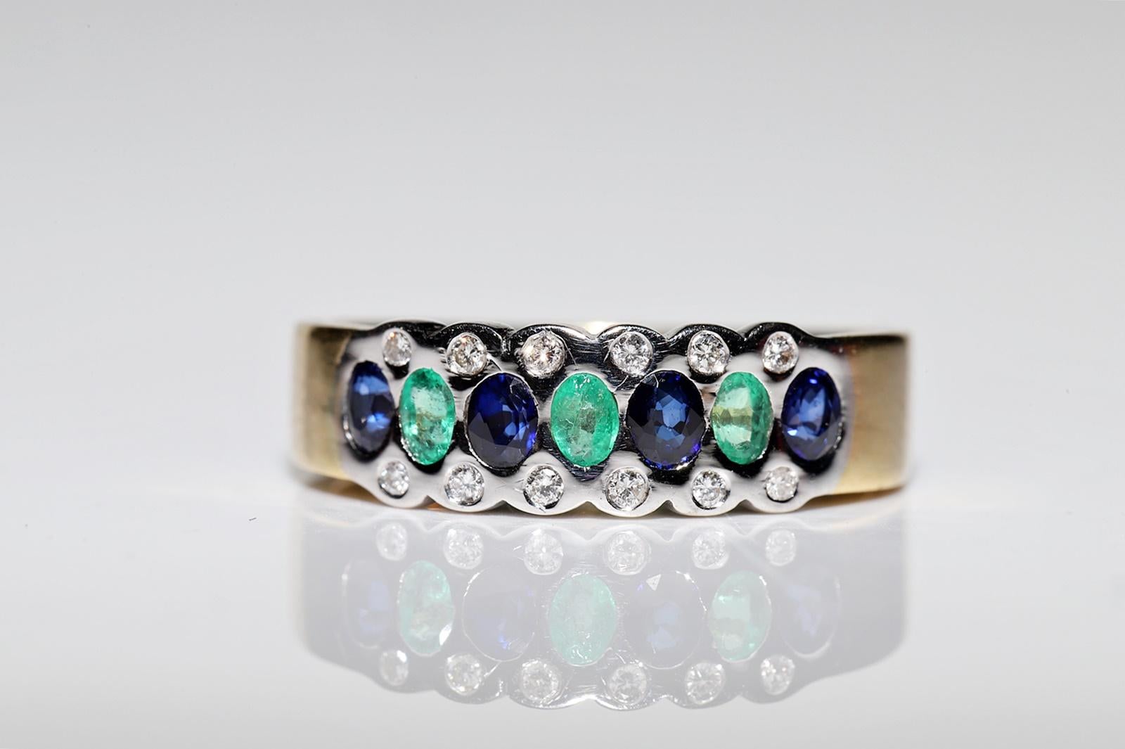 Vintage 18k Gold Natural Diamond And Sapphire And Emerald Decorated Ring In Good Condition For Sale In Fatih/İstanbul, 34