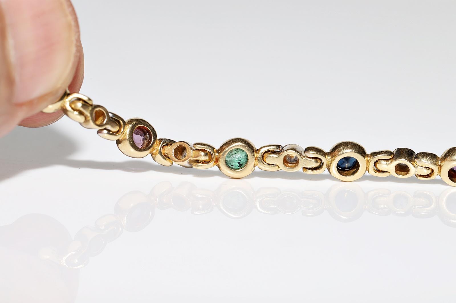 Vintage  18k Gold Natural Diamond And Sapphire And Ruby Emerald Bracelet For Sale 7