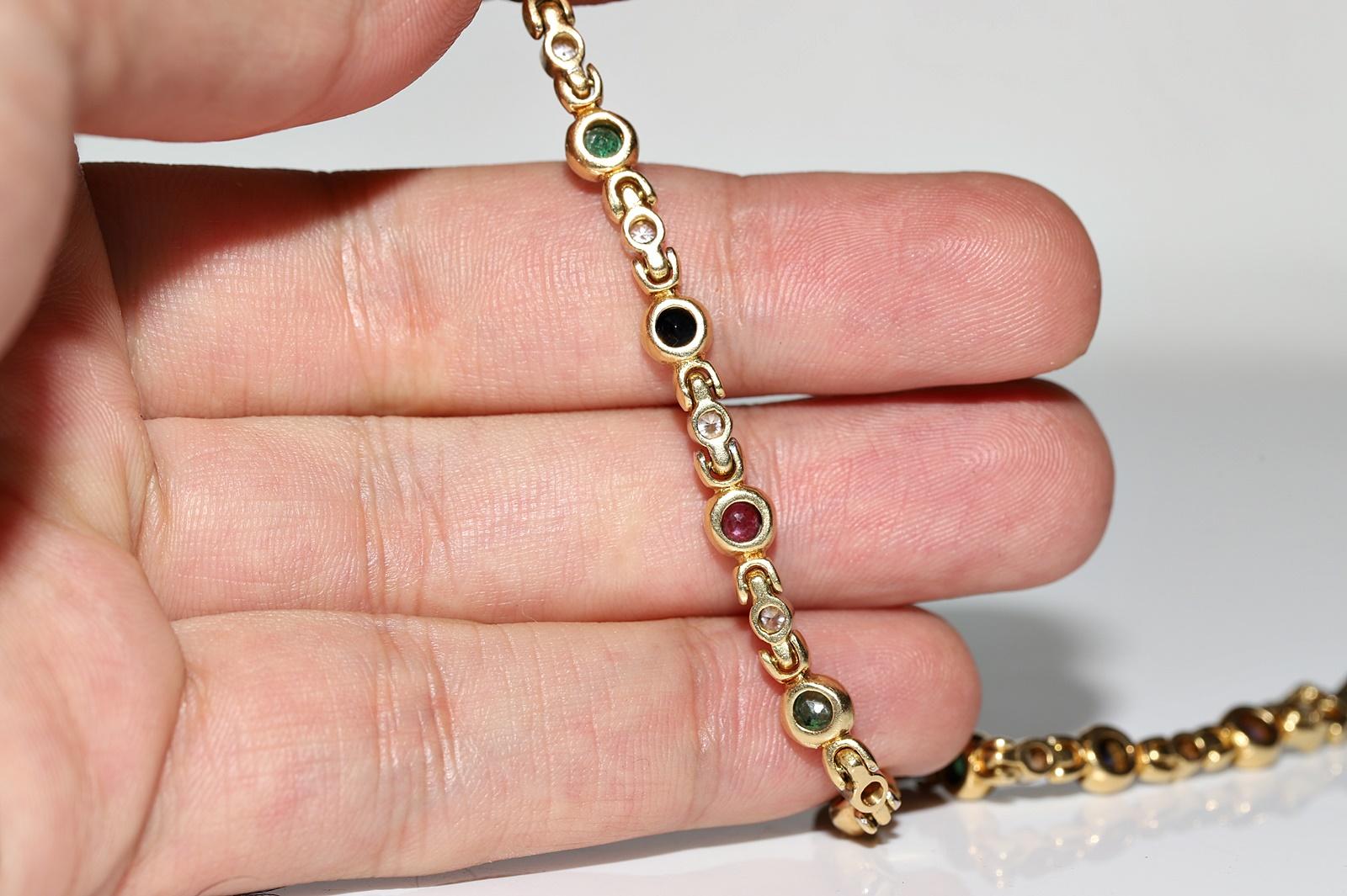Vintage  18k Gold Natural Diamond And Sapphire And Ruby Emerald Bracelet For Sale 11