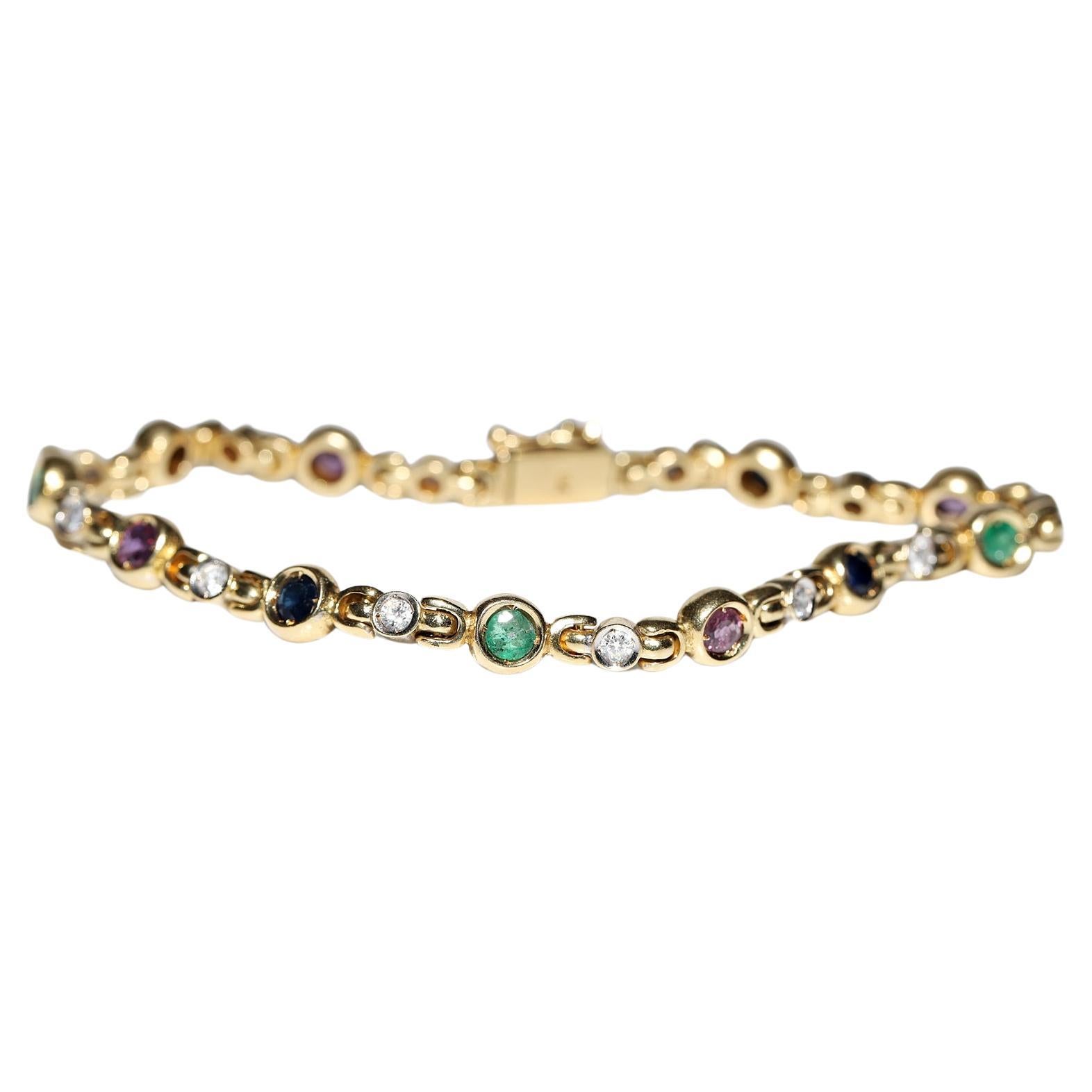 Vintage  18k Gold Natural Diamond And Sapphire And Ruby Emerald Bracelet