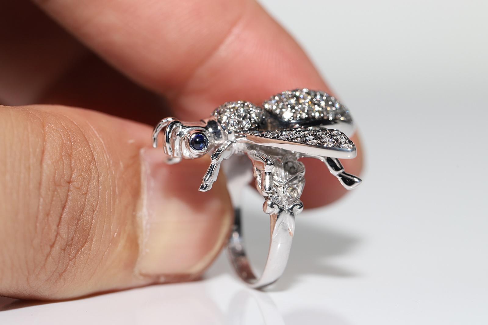 18 Karat Gold Natürlicher Diamant und Saphir Fliegendekorierter starker Ring, Vintage im Angebot 7