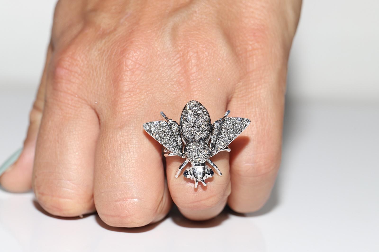 18 Karat Gold Natürlicher Diamant und Saphir Fliegendekorierter starker Ring, Vintage im Angebot 11